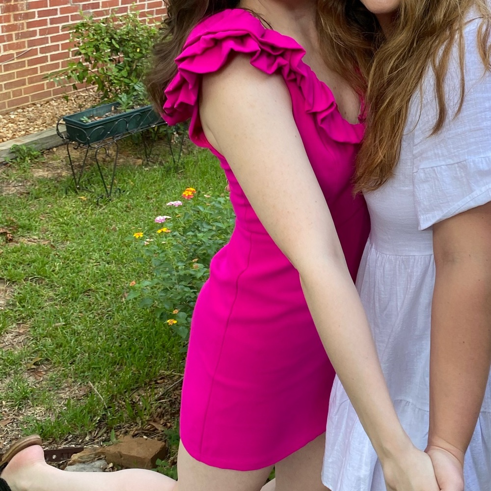 Hot Pink Ruffle Mini Dress - Picture 5 of 5
